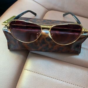 Tory Burch Gold Aviator Sunglasses with Tortoise Case